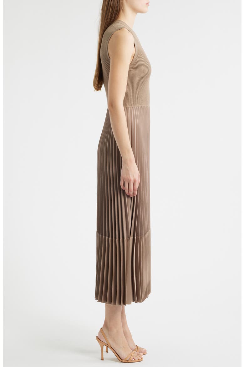 Fararan Pleated Mixed Media Maxi Dress, Alternate, color, OPEN BRN