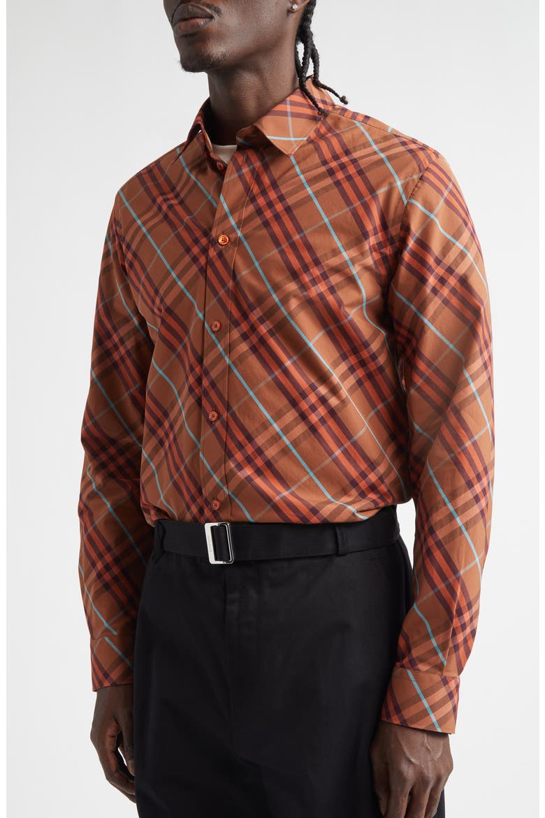 Robert Check Button-Up Shirt, Alternate, color, GINGER BROWN CHECK