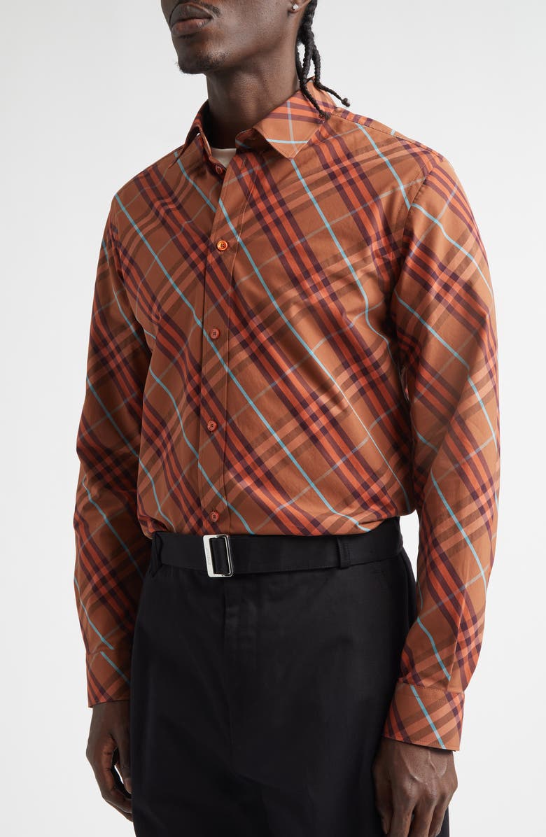 Burberry Robert Check Button-Up Shirt, Alternate, color, Ginger Brown Check