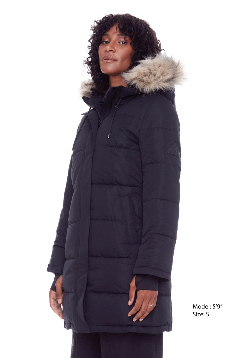 AULAVIK - Vegan Down Mid-length Hooded Parka Coat, Alternate, color, BLACK