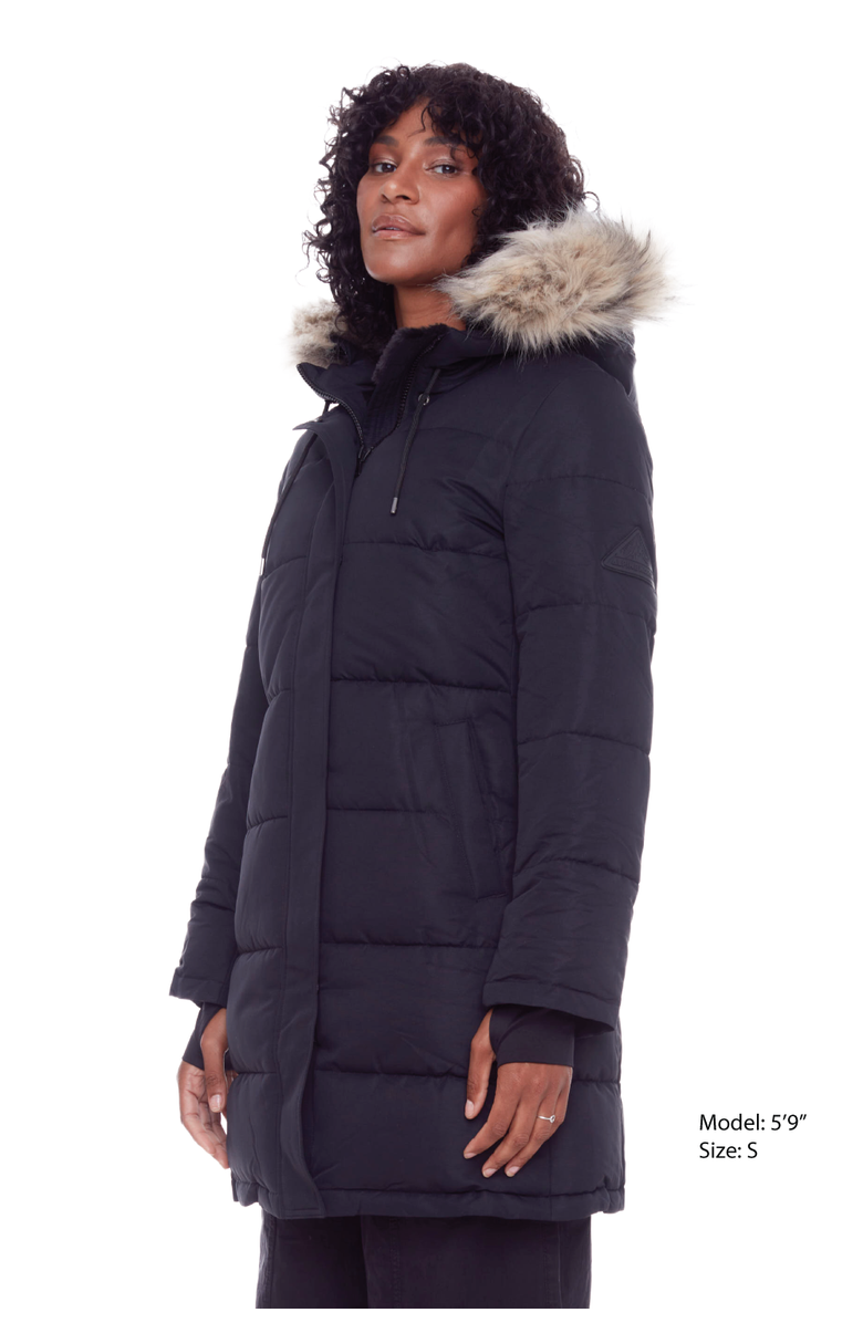 Alpine North AULAVIK - Vegan Down Mid-length Hooded Parka Coat, Alternate, color, Black