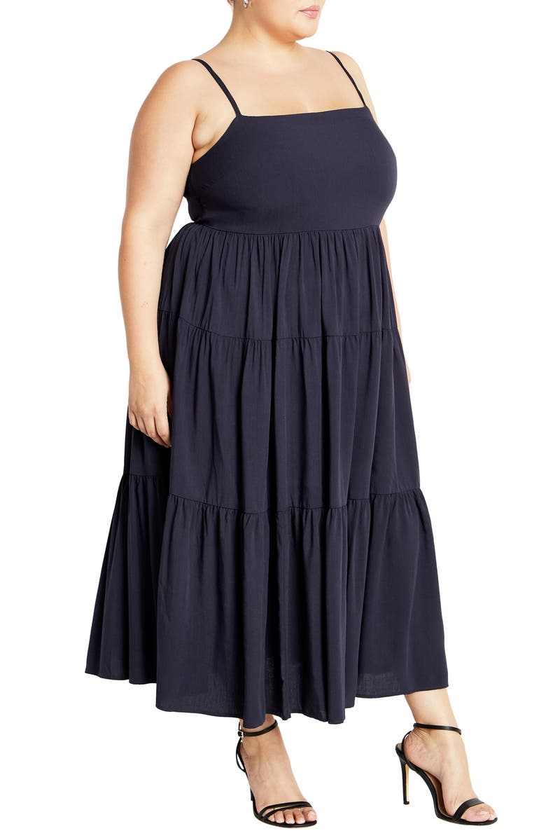 City Chic Mystic Tiered Midi Sundress, Alternate, color, Navy