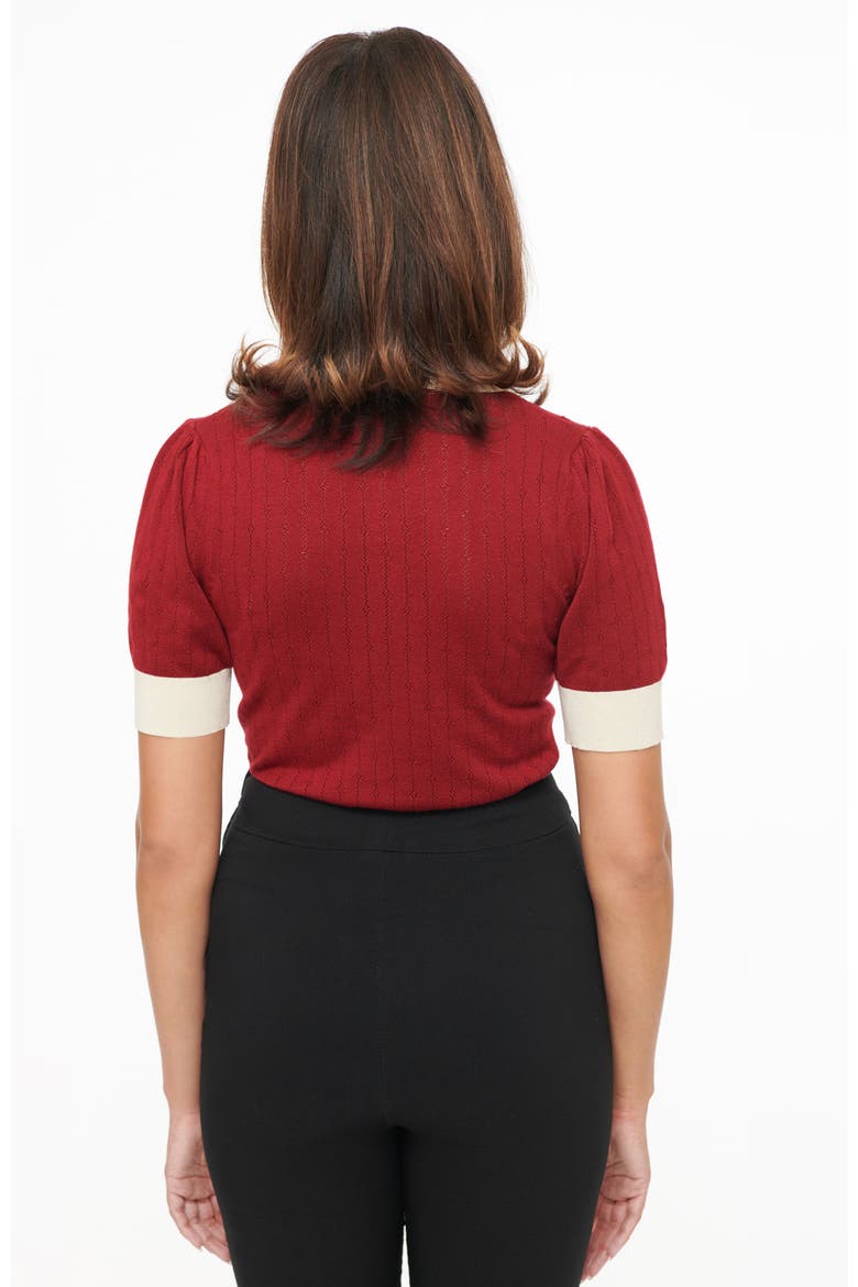 Collared Short Sleeve Prim & Pretty Sweater, Alternate, color, Burgundy