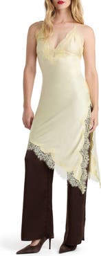 Bardot Silvio Asymmetric Lace Trim Satin Dress