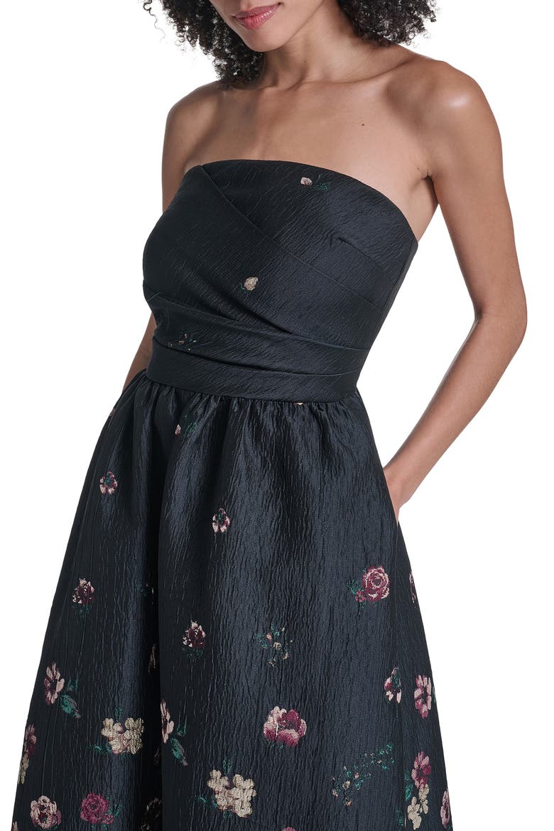 Floral Print Fils Coupé Ballgown, Alternate, color, BLACK MULTI