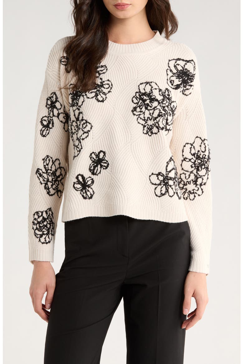 Embroidered Crewneck Sweater, Main, color, SUGAR HEATHER