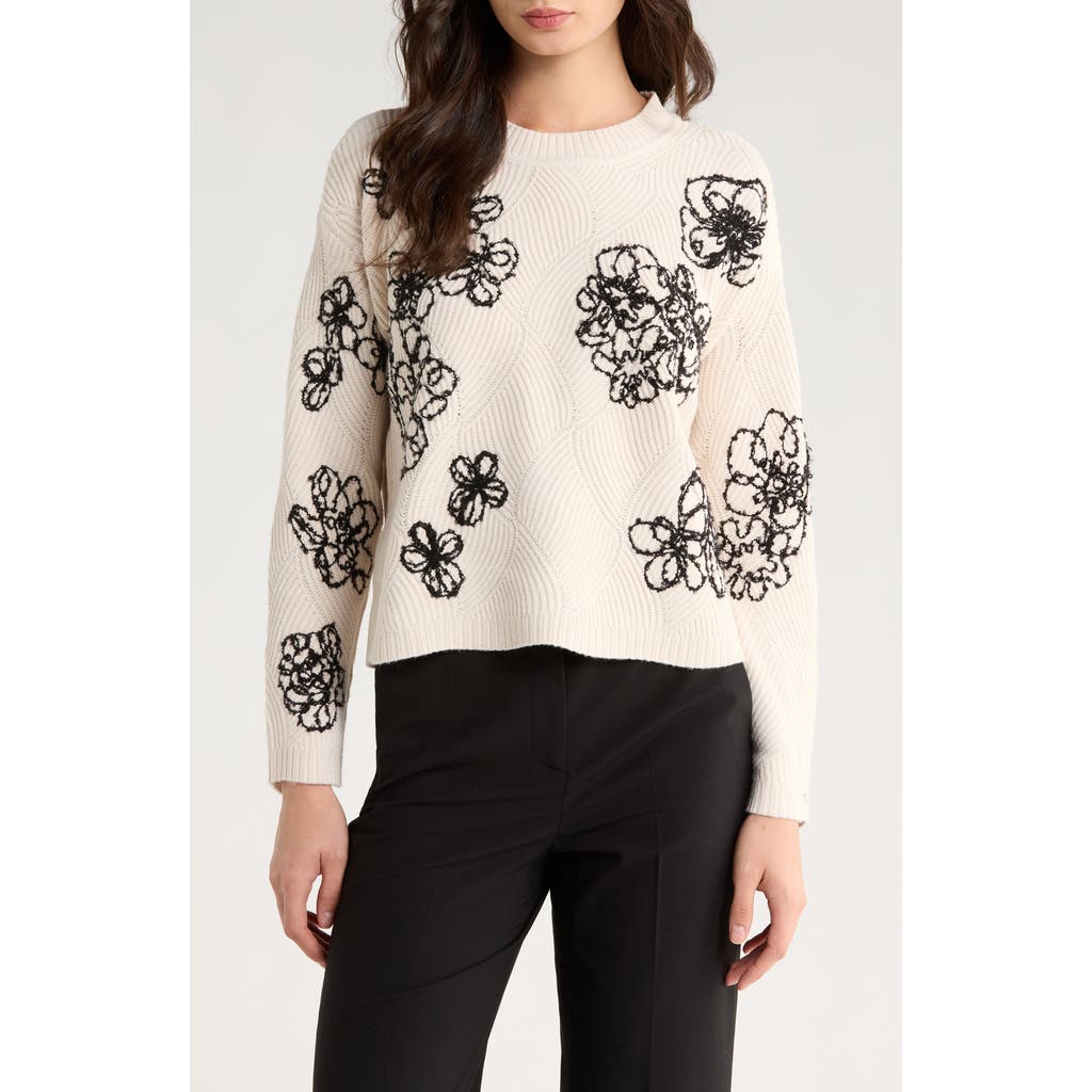 Vince Camuto Embroidered Crewneck Sweater In Neutral