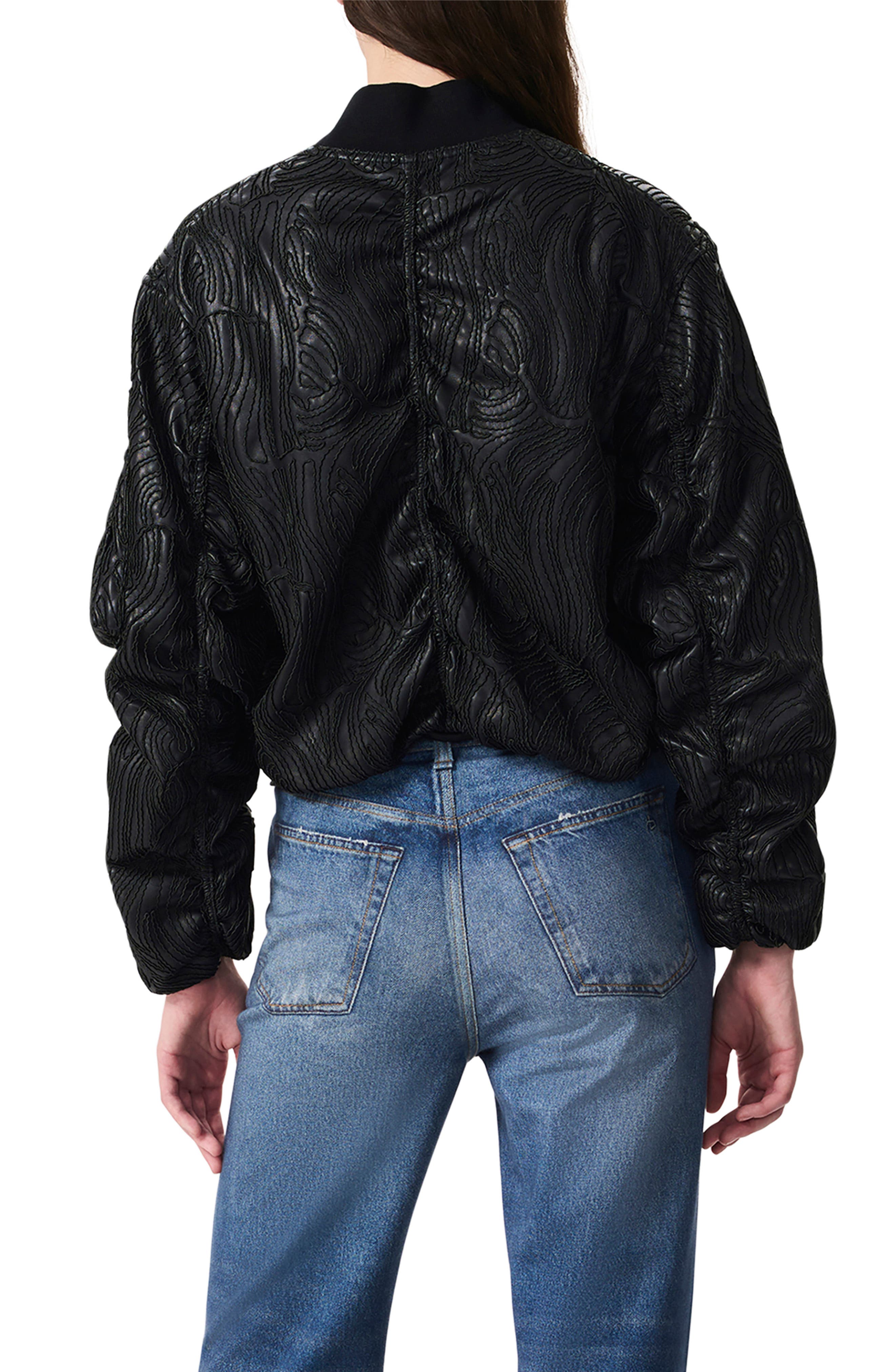 Jemma Embroidered Faux Leather Bomber Jacket - image 2