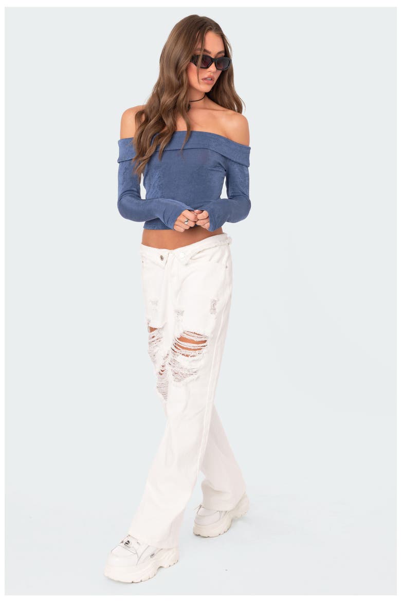 Athena Fold Over Off the Shoulder Long Sleeve Top, Alternate, color, BLUE
