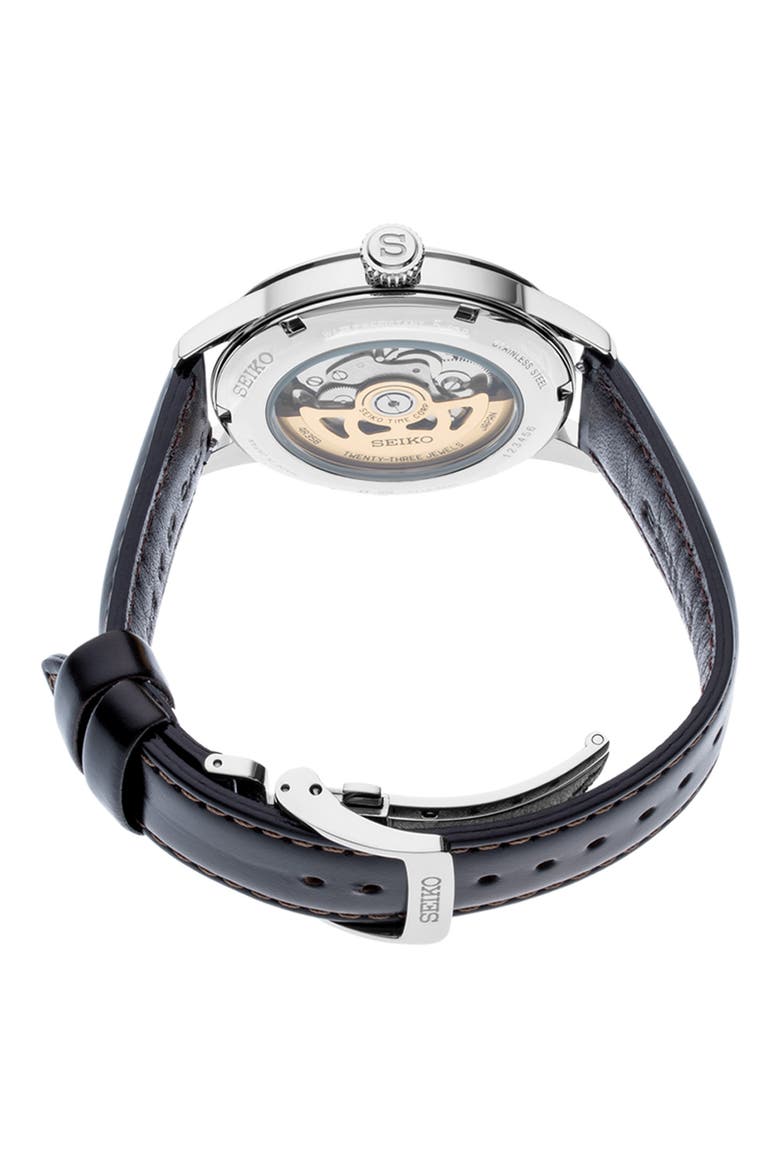 Presage Automatic Leather Strap Watch, 40.5mm, Alternate, color, GREEN