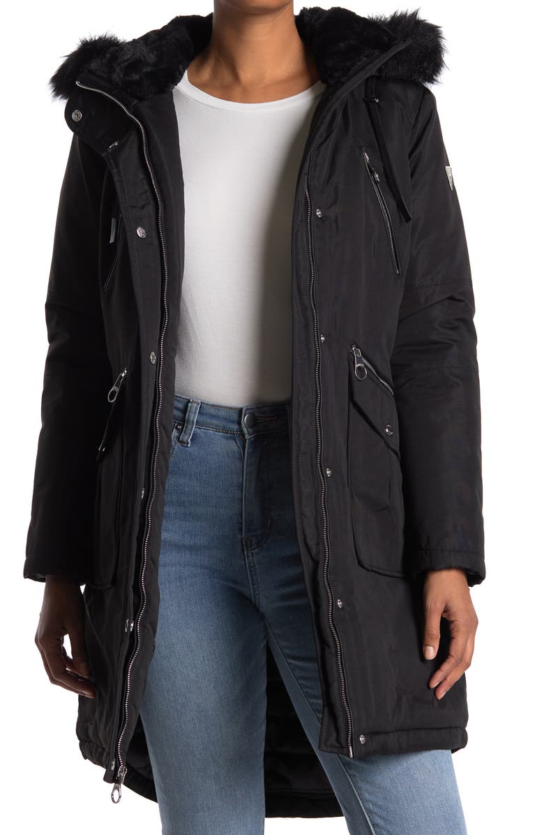 GUESS Faux Fur Trim Hooded Parka, Main, color,