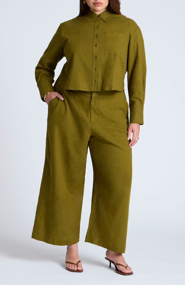 ELOQUII Boxy Crop Linen Blend Button-Up Shirt, Alternate, color, 