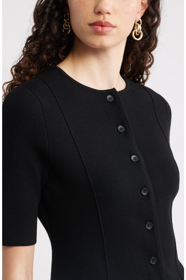 Crewneck Elbow Sleeve Cardigan, Alternate, color, BLACK