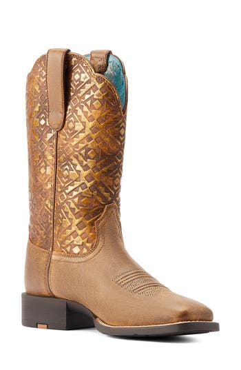 Ariat Round Up Wide Toe Western Boot In Brown