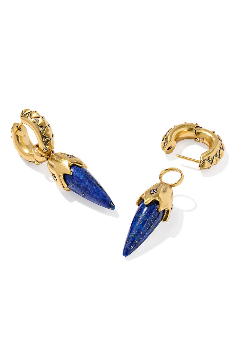 Kendra Scott Catherine Huggie Hoop Earrings, Alternate, color, Vintage Gold Blue Lapis