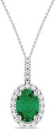 ALLUREZ Oval Lab Emerald & Diamond Halo Pendant Necklace 14K