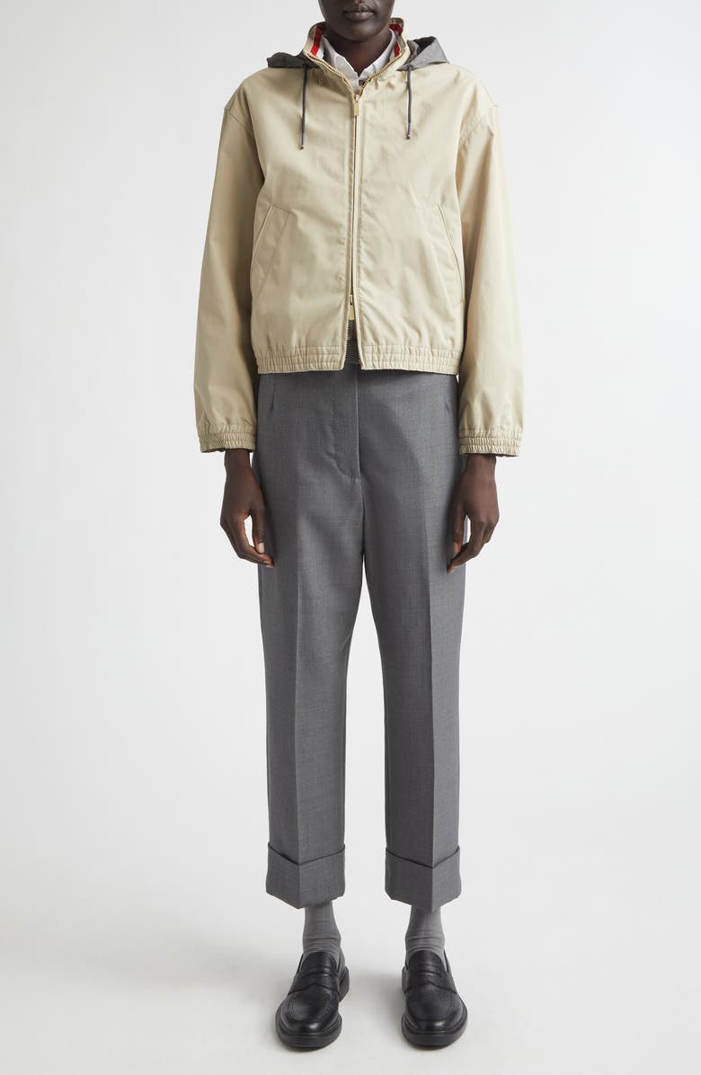 Thom Browne Track Jacket with Stowaway Hood, Alternate, color, Beige