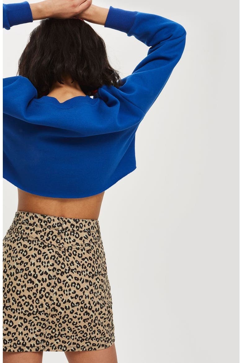 Half Zip Leopard Print Denim Skirt, Alternate, color, TAN MULTI