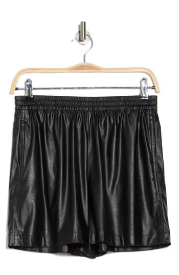 Theory Faux Leather Pull-on Shorts In Black