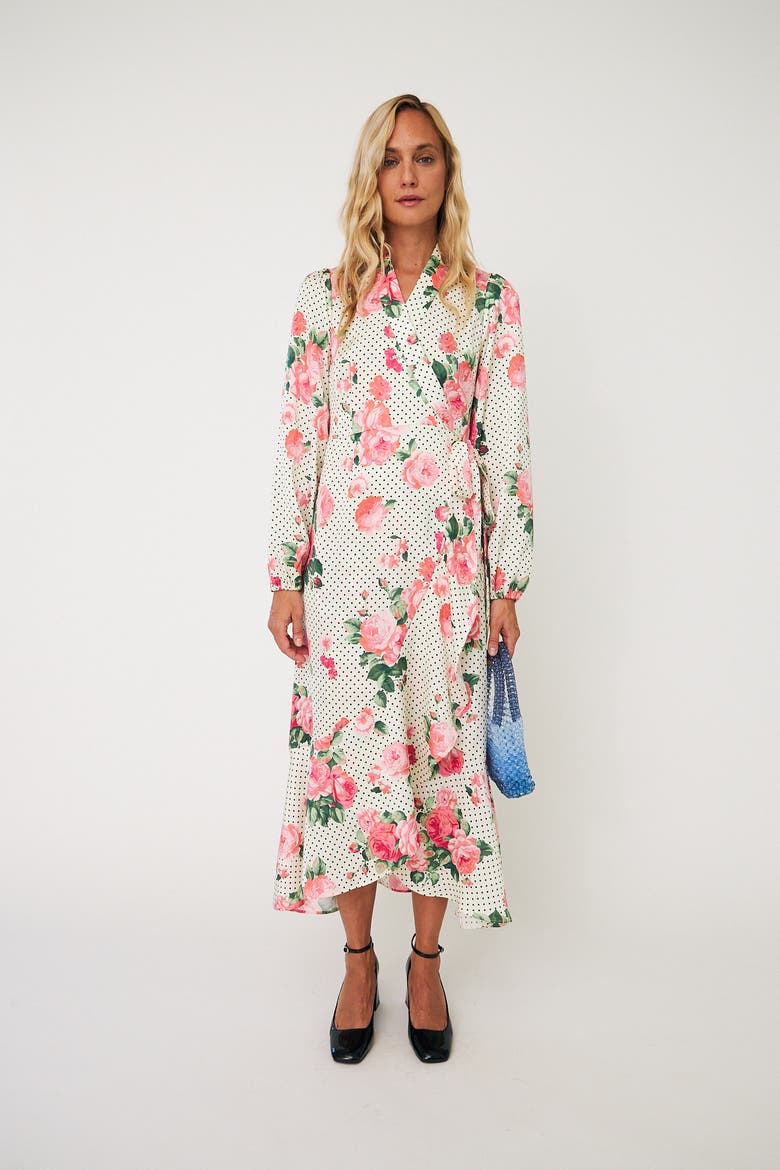 Laracras Floral Polka Dot Wrap Dress, Main, color, Polka Rose