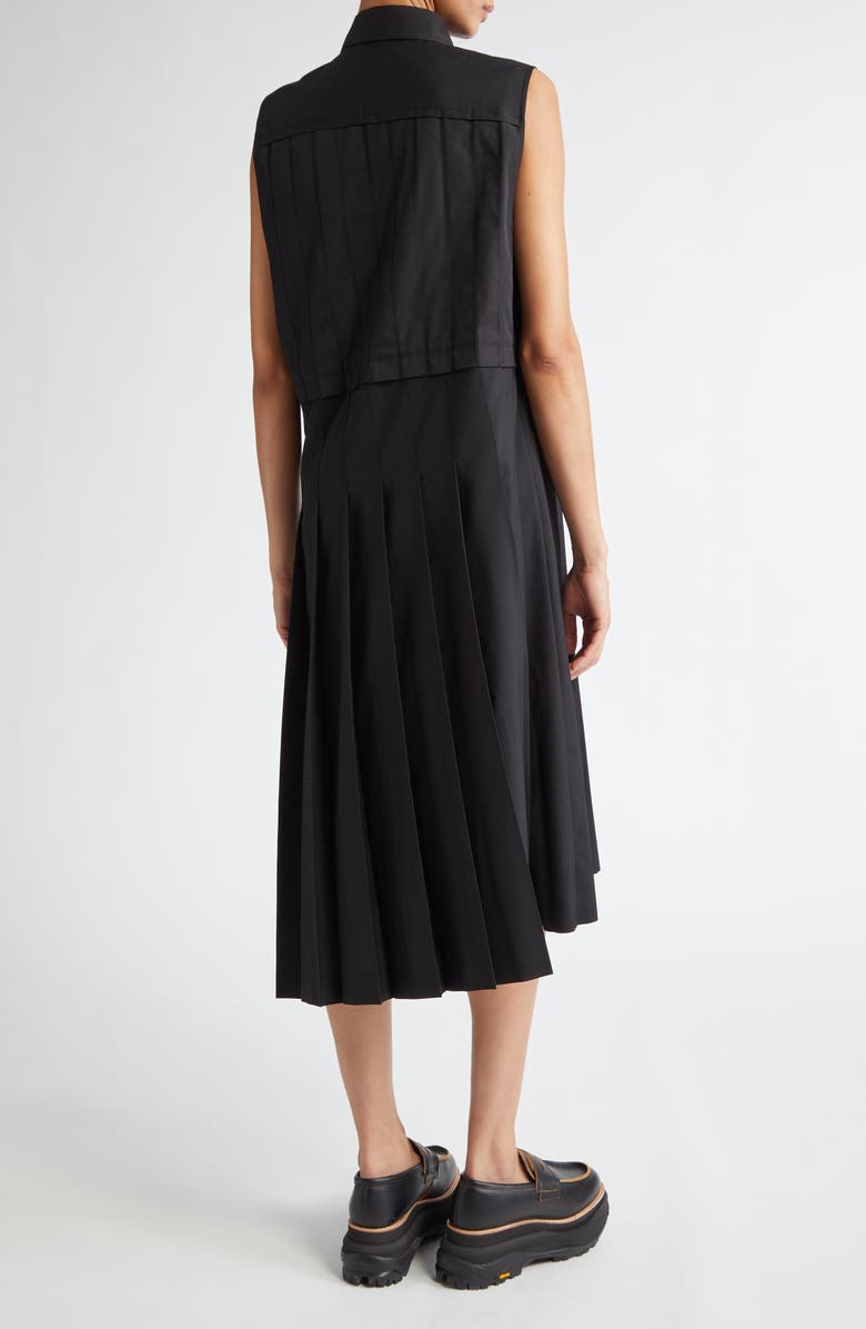 Sacai Pleated Mixed Media Midi Dress, Alternate, color,