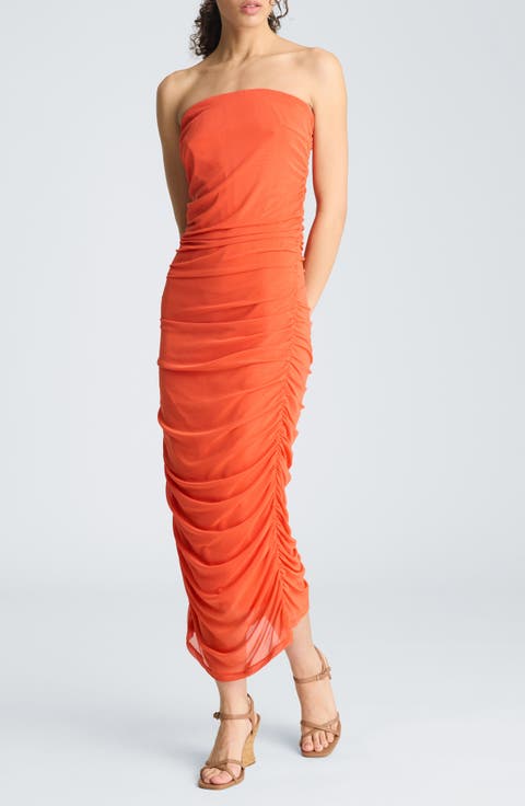 Strapless Ruched Midi Dress
