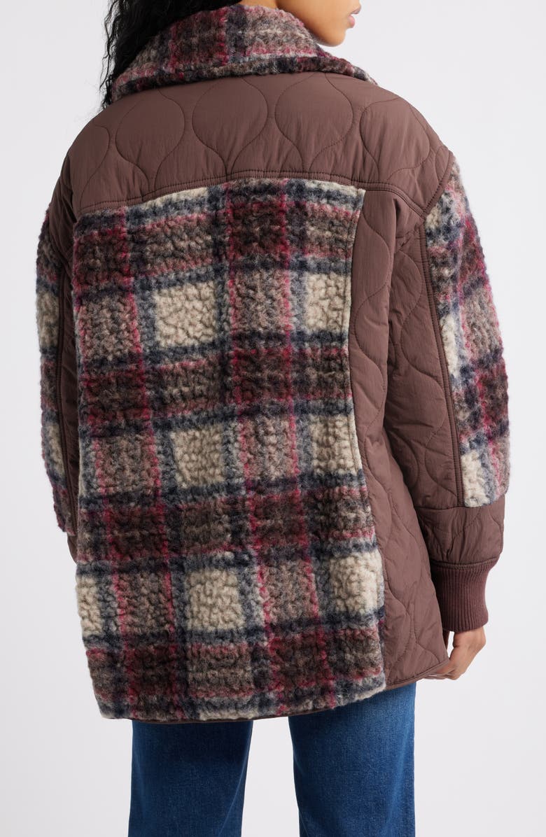 Free People Sana Quilted Plaid Fleece Bomber Jacket, Alternate, color, Pomegranate Combo
