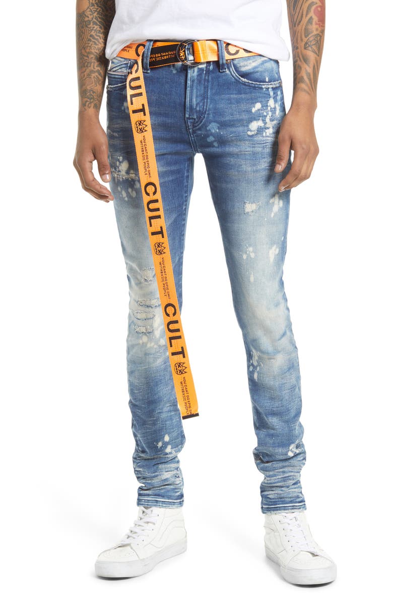 Cult of Individuality Punk Men's Distressed Super Skinny Jeans, Main, color, Dune