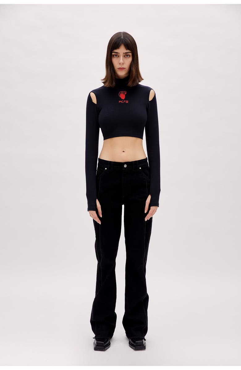 PCFG Cotton Long Sleeve Crop Top, Alternate, color, Black