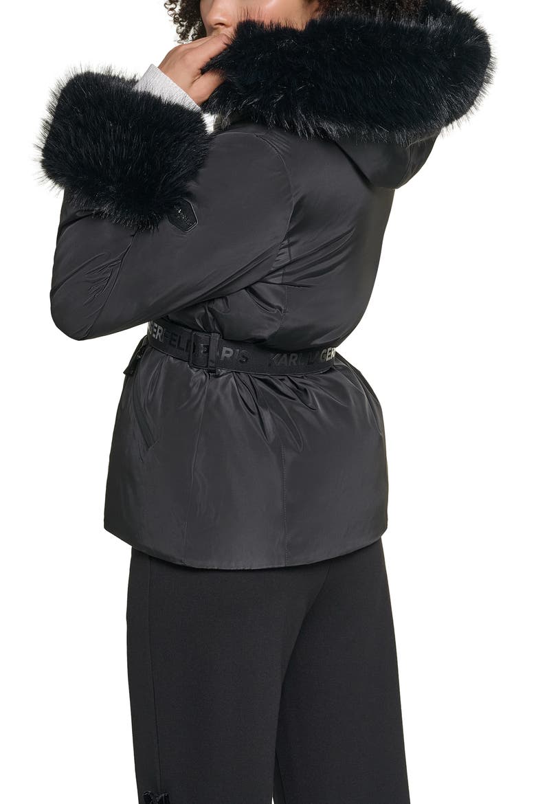 Faux Fur Trim Hooded Puffer Jacket, Alternate, color, BLACK
