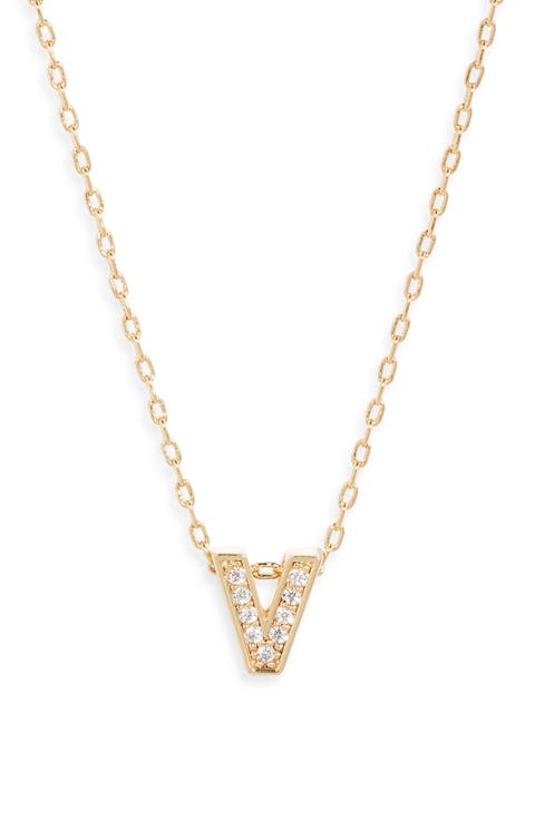 Pavé Cubic Zirconia Initial Necklace