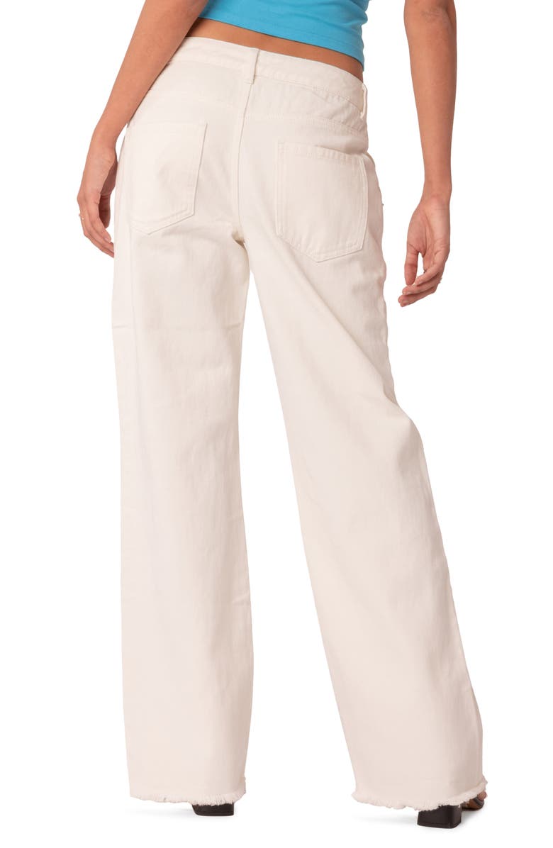 EDIKTED Dahlia Low Rise Fray Hem Straight Leg Jeans, Alternate, color, White