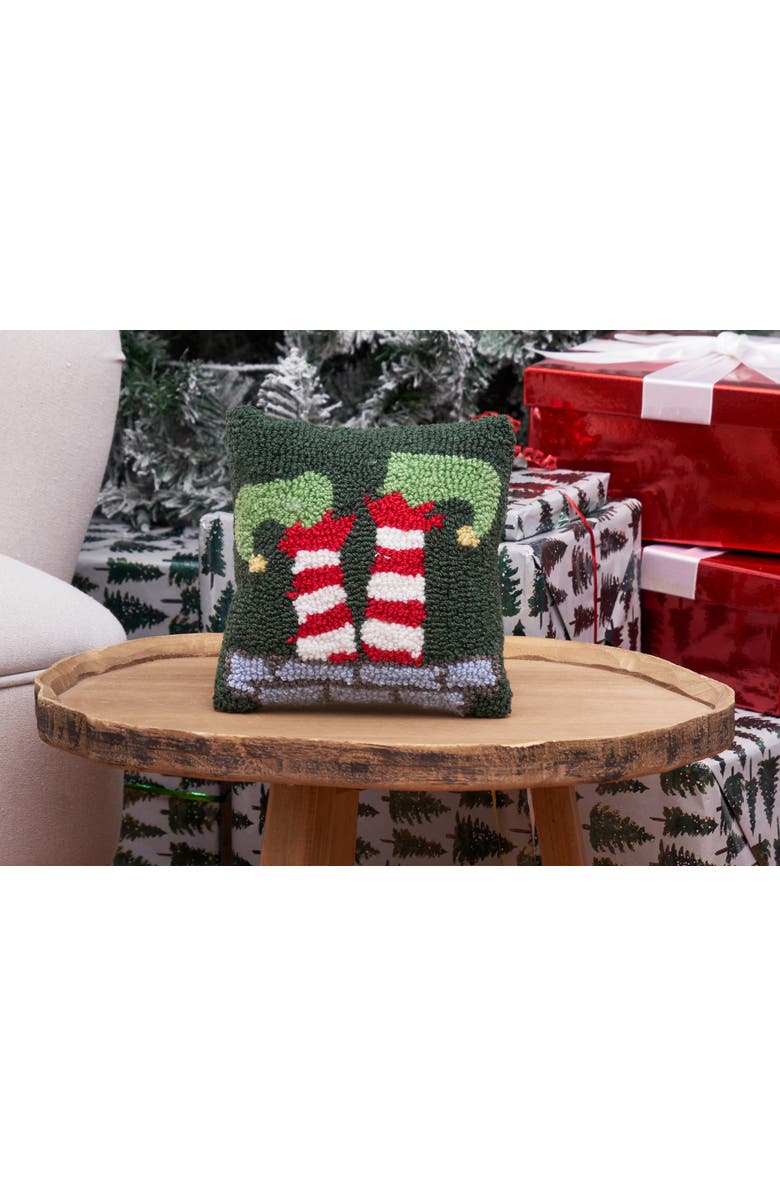 C&F Home Elf Legs in Chimney Hooked Small Petite Mini Christmas Accent Pillow 8" x 8", Alternate, color, Green