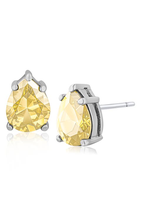 Pear Cut Yellow Cubic Zirconia Stud Earrings