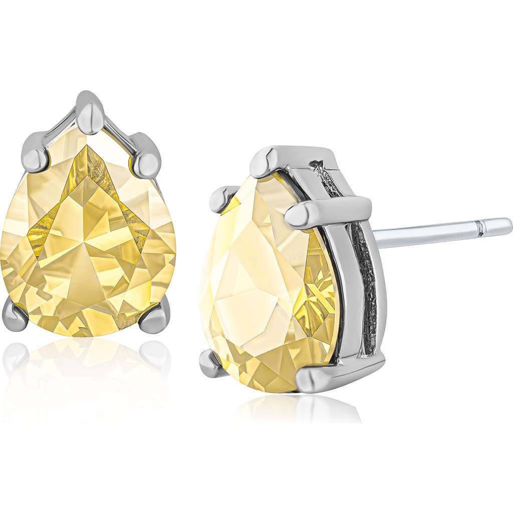 Cz By Kenneth Jay Lane Pear Cut Yellow Cubic Zirconia Stud Earrings In Yellow/silver