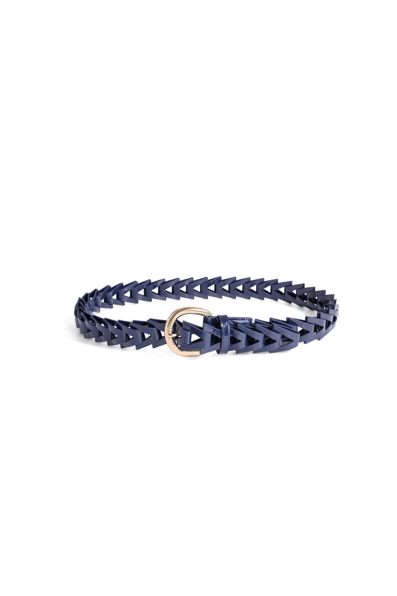 Triangle Loop Belt in Patent Leather, Alternate, color, Navy