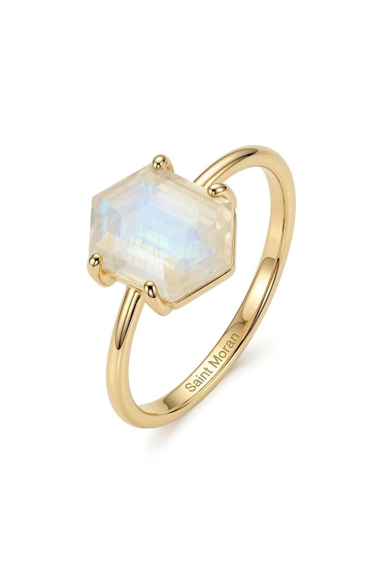 Moonstone Hexagon Ring, Main, color, WHITE/ GOLD