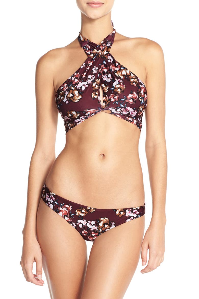 Beach Riot 'Jini' Halter Bikini Top, Alternate, color, CRIMSON FLORAL