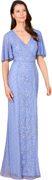 LARA New York V-Neck, Cape Sleeve Beaded Gown