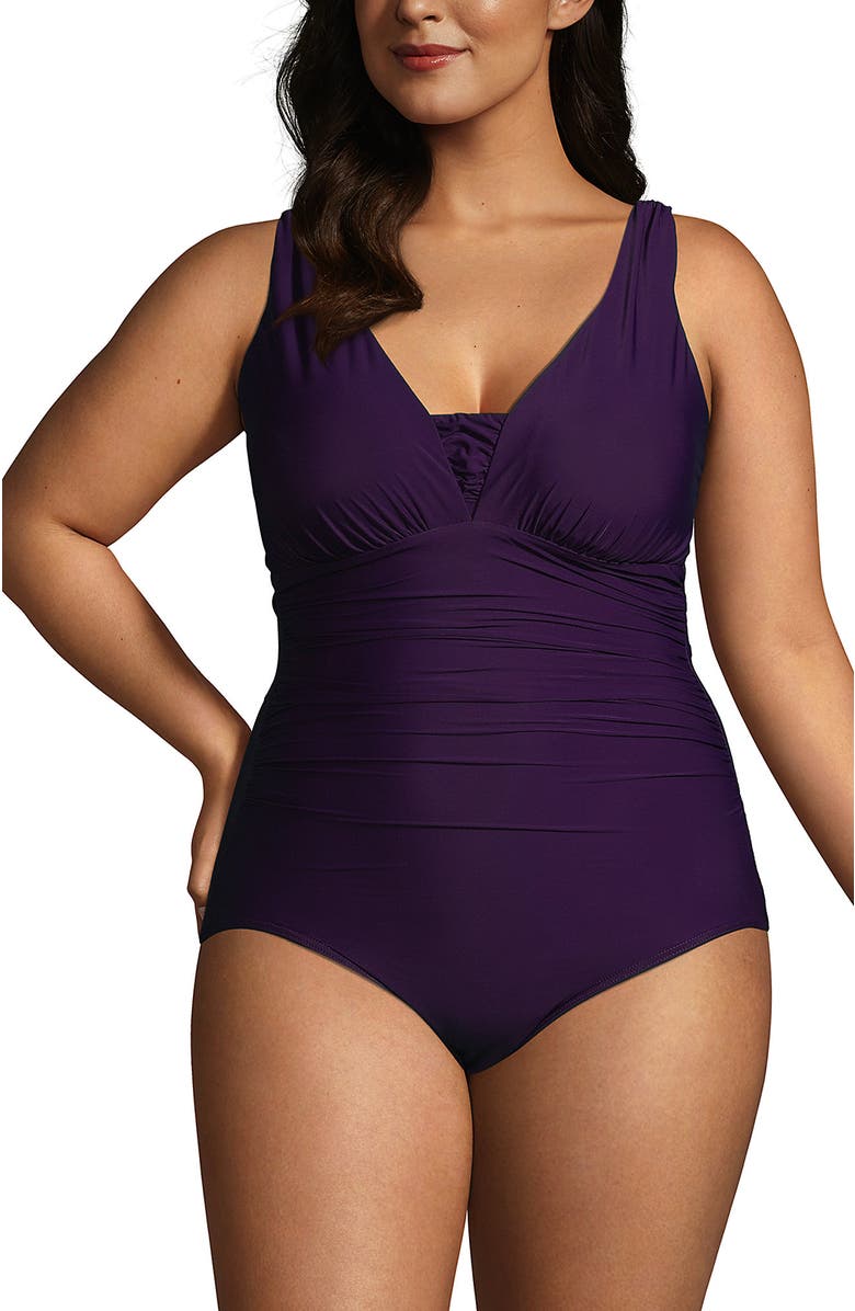 Lands' End SlenderSuit Grecian Tummy Control Chlorine Resistant One Piece Swimsuit, Main, color, 