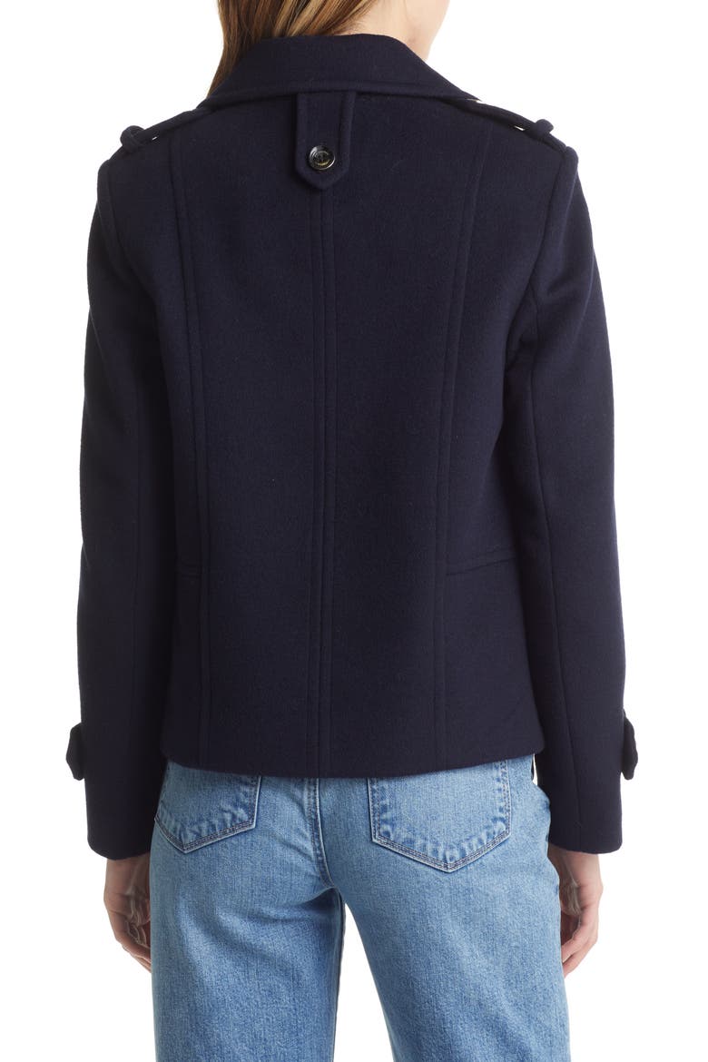 Double Breasted Wool Blend Peacoat, Alternate, color, NAVY