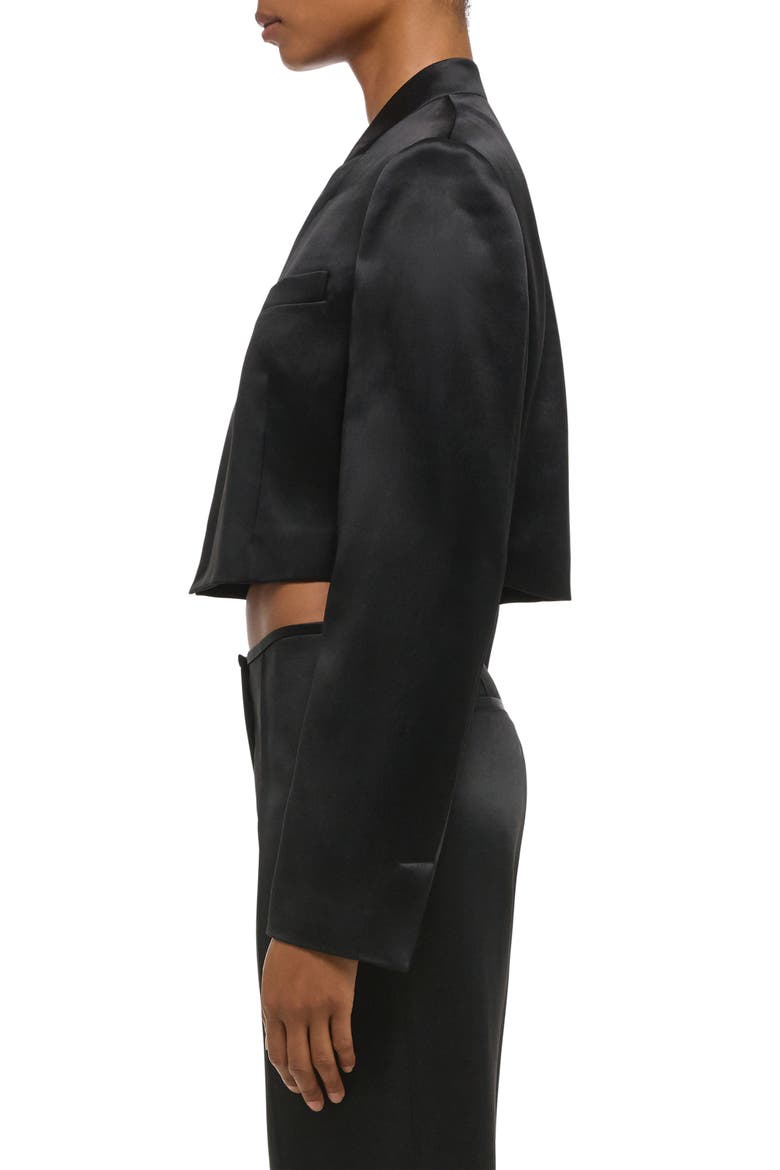 Crop Satin Blazer, Alternate, color, BLACK