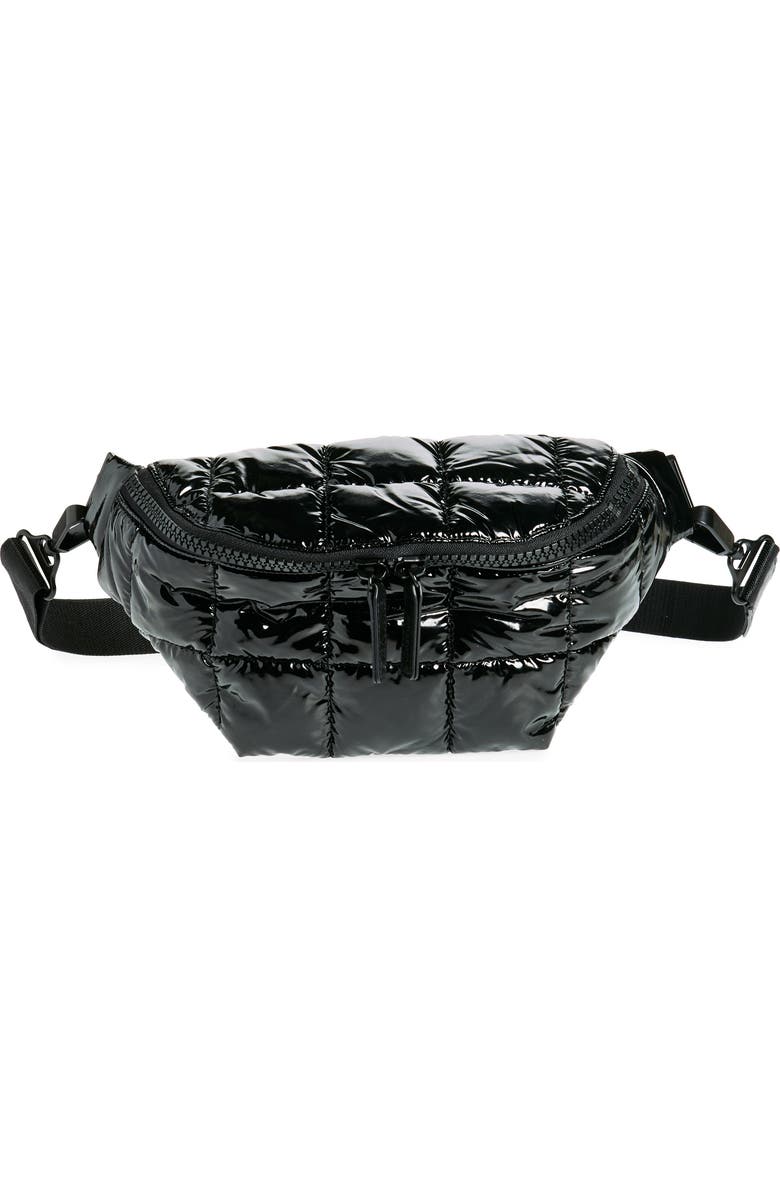 VeeCollective Porter Water Resistant Quilted Recycled Nylon Sling Bag, Main, color, Black Vinyl