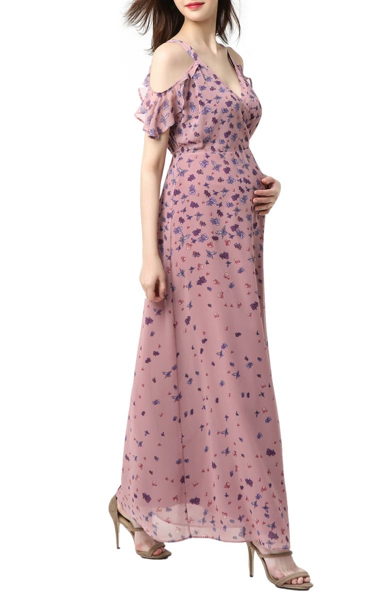 Kimi and Kai Catalina Cold Shoulder Wrap Maxi Maternity Dress, Alternate, color,