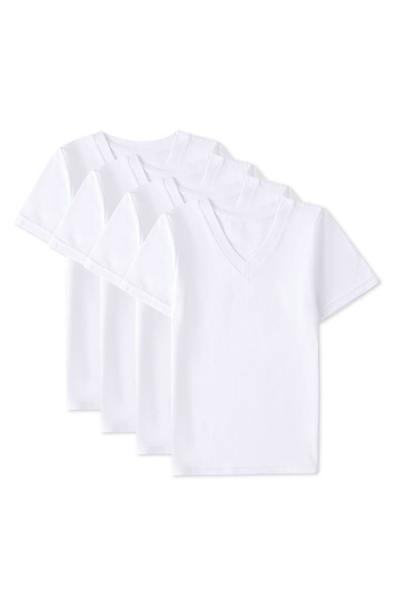 MeMoi 4 Pack Cotton Rich V-Neck Short Sleeve Undershirts, Main, color, White
