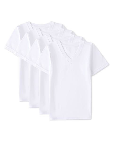 4 Pack Cotton Rich V-Neck Short Sleeve Undershirts (Toddler, Little Kid & Big Kid)