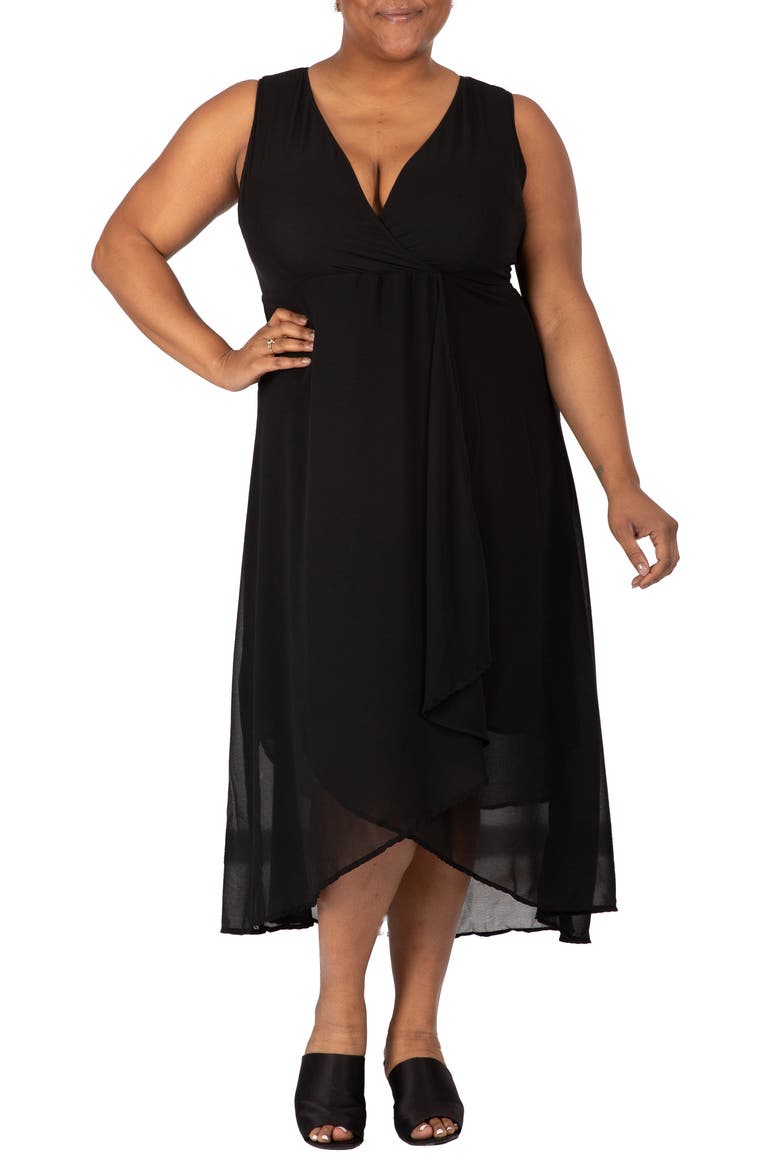 Faux Wrap Midi Dress, Main, color, BLACK