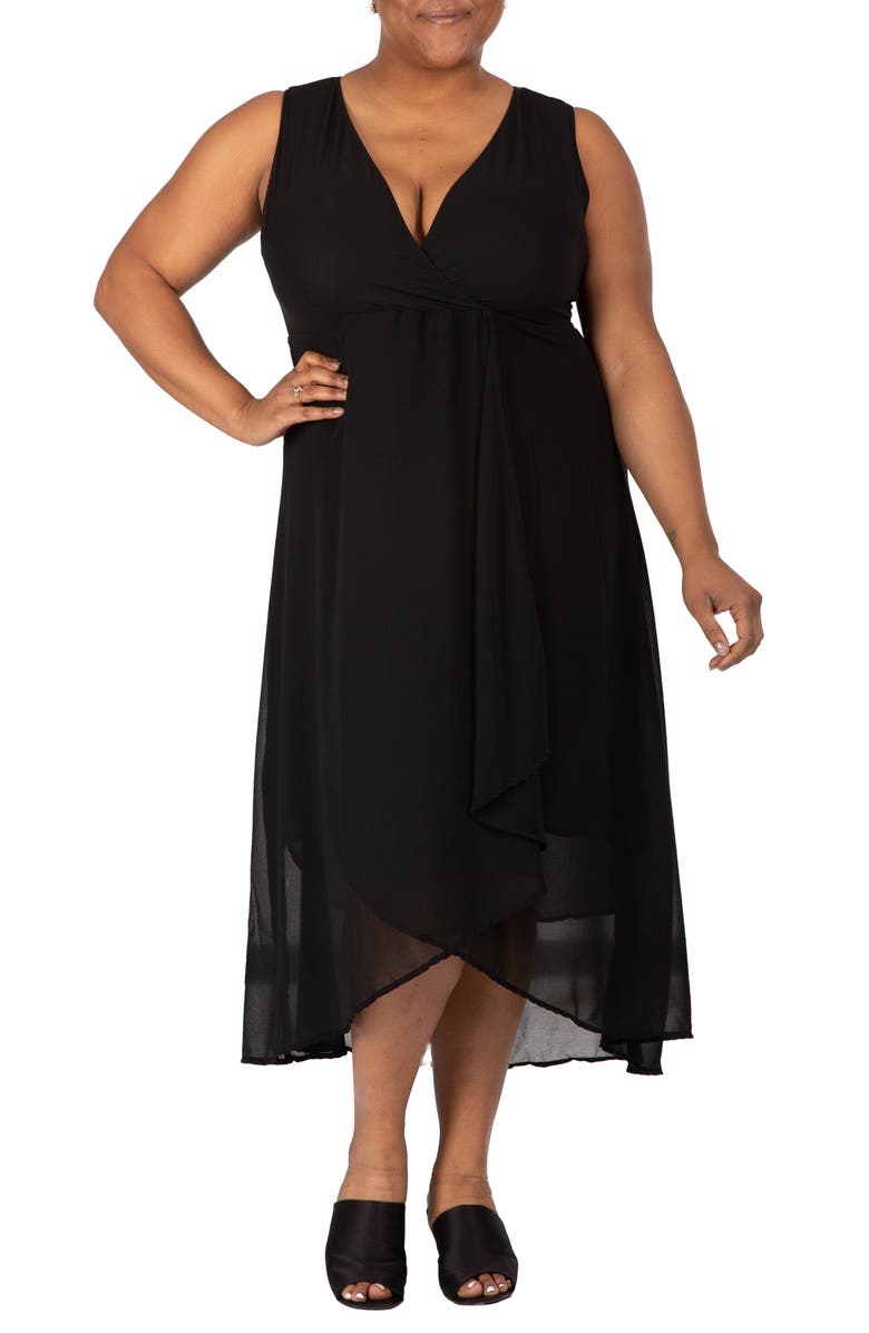 Standards & Practices Faux Wrap Midi Dress, Main, color, Black