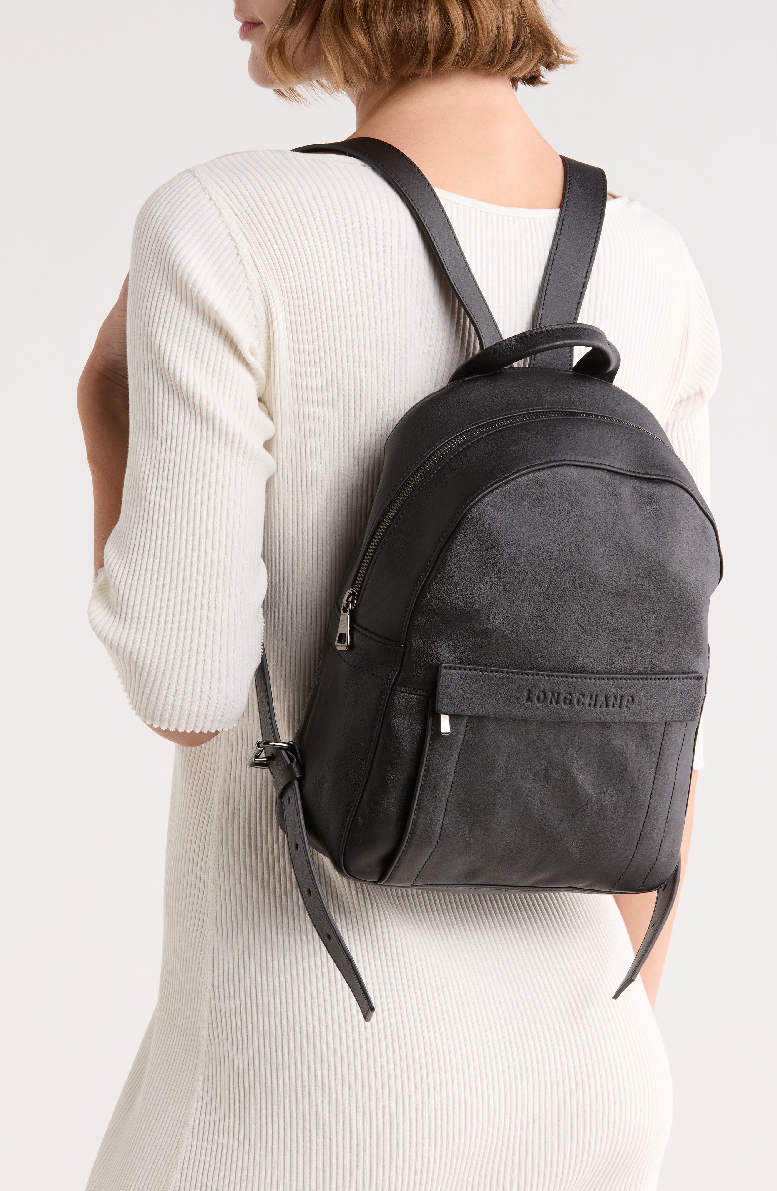 Small 3D Leather Backpack, Alternate, color, BLACK