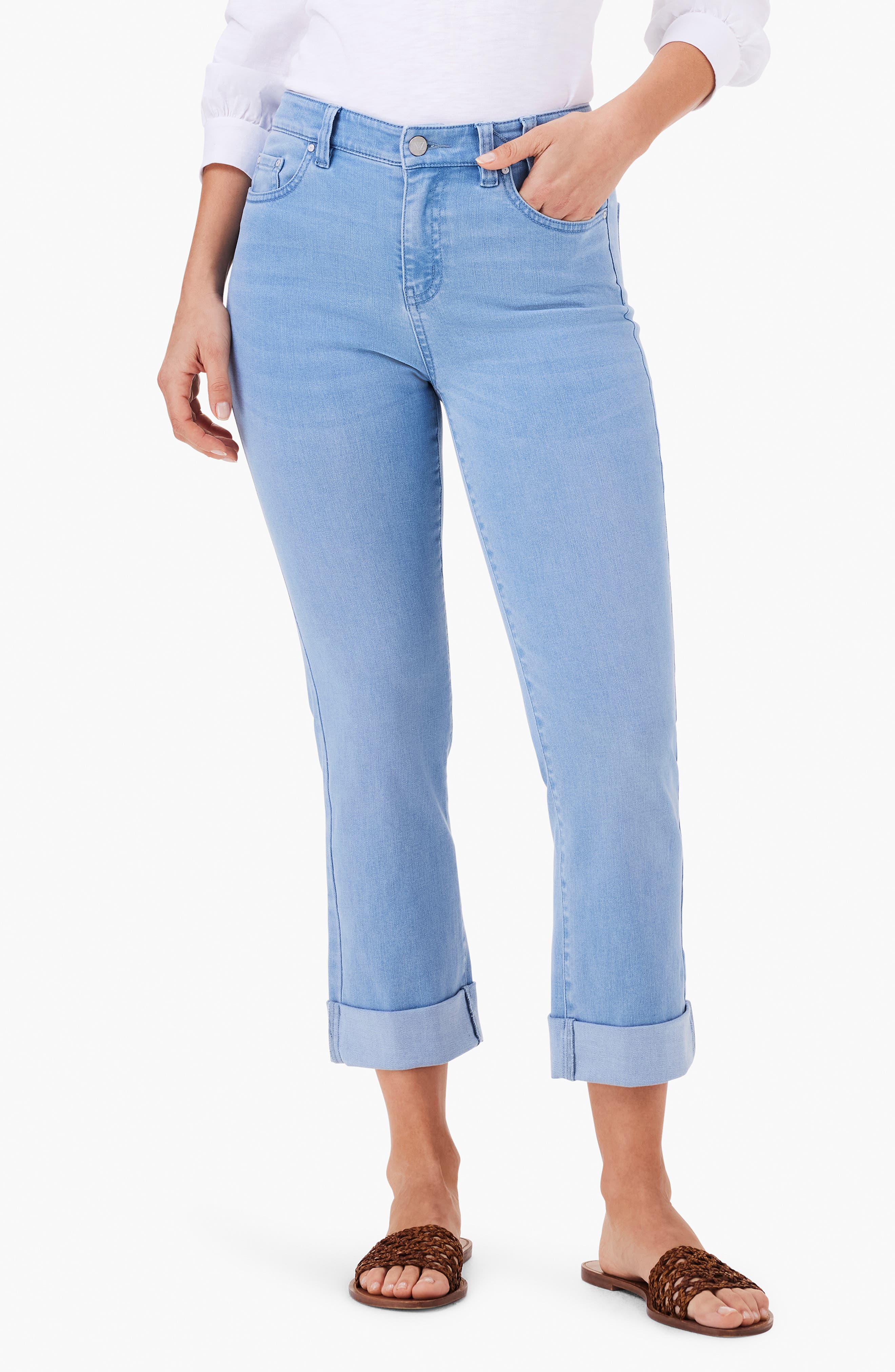 Straight Leg Roll Cuff Jeans